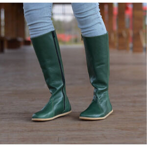 Grass Green Women's Leather Barefoot Nebula Walking Long Boots Size 6 Zero Drop